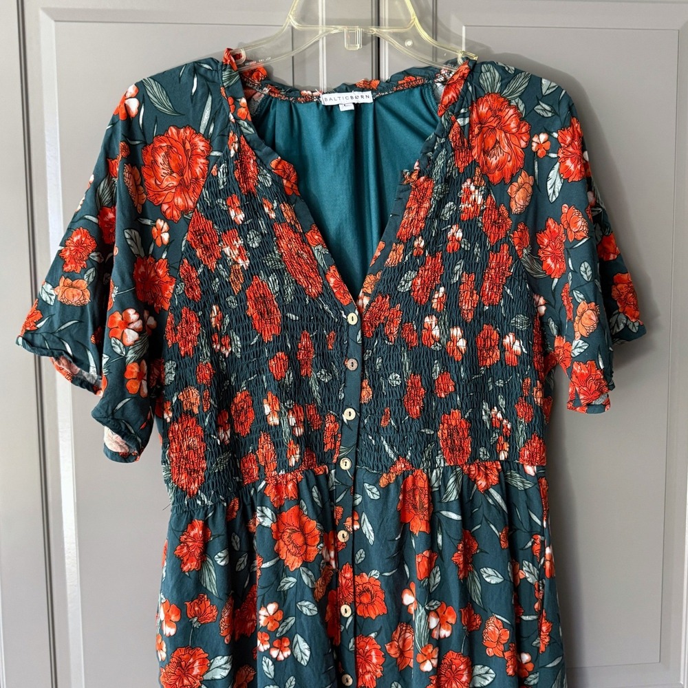 Baltic‎ Born Botega Jade Floral Midi Dress, Green Orange, L(NWOT) - Picture 5 of 15